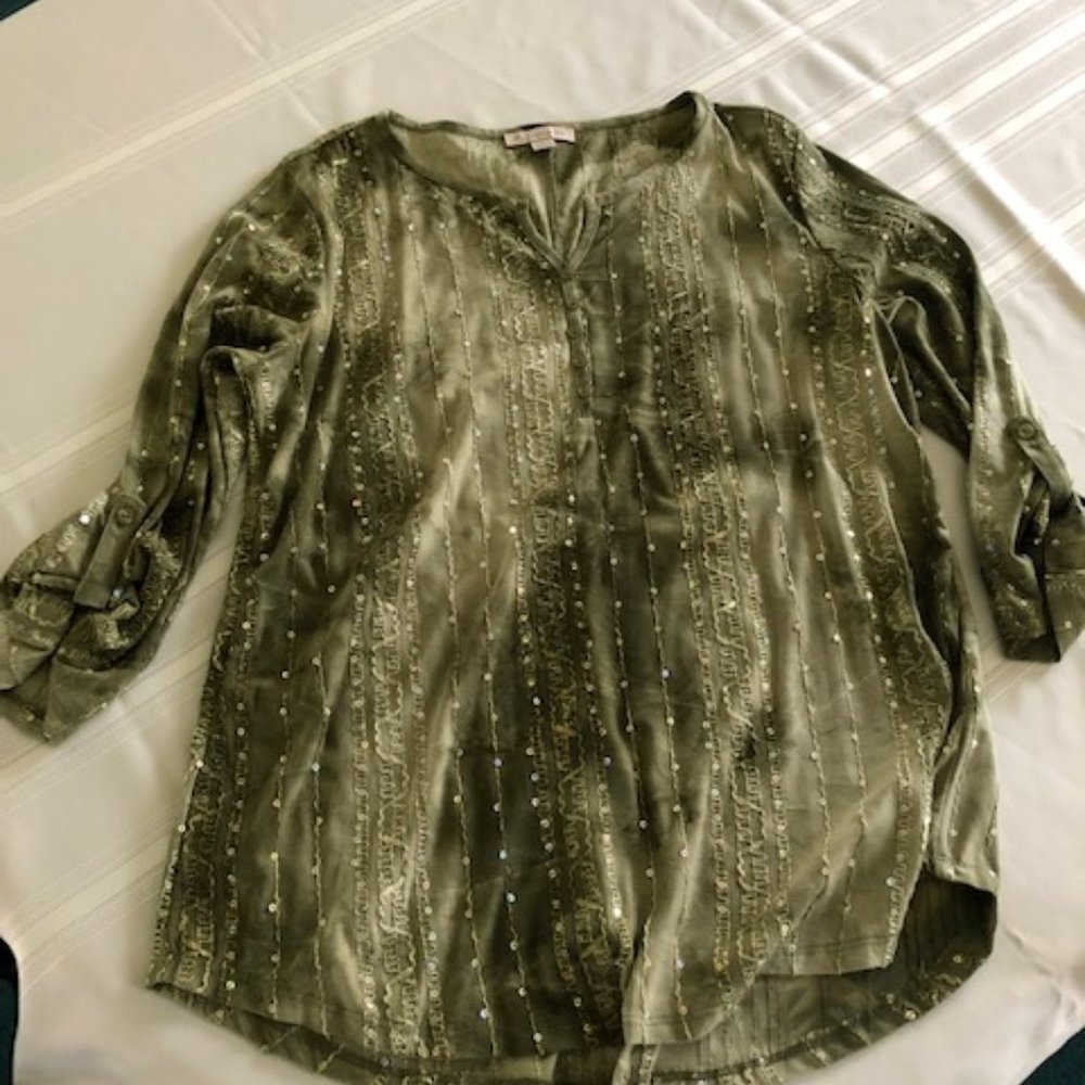 Multi Green Top with Sequins Size L